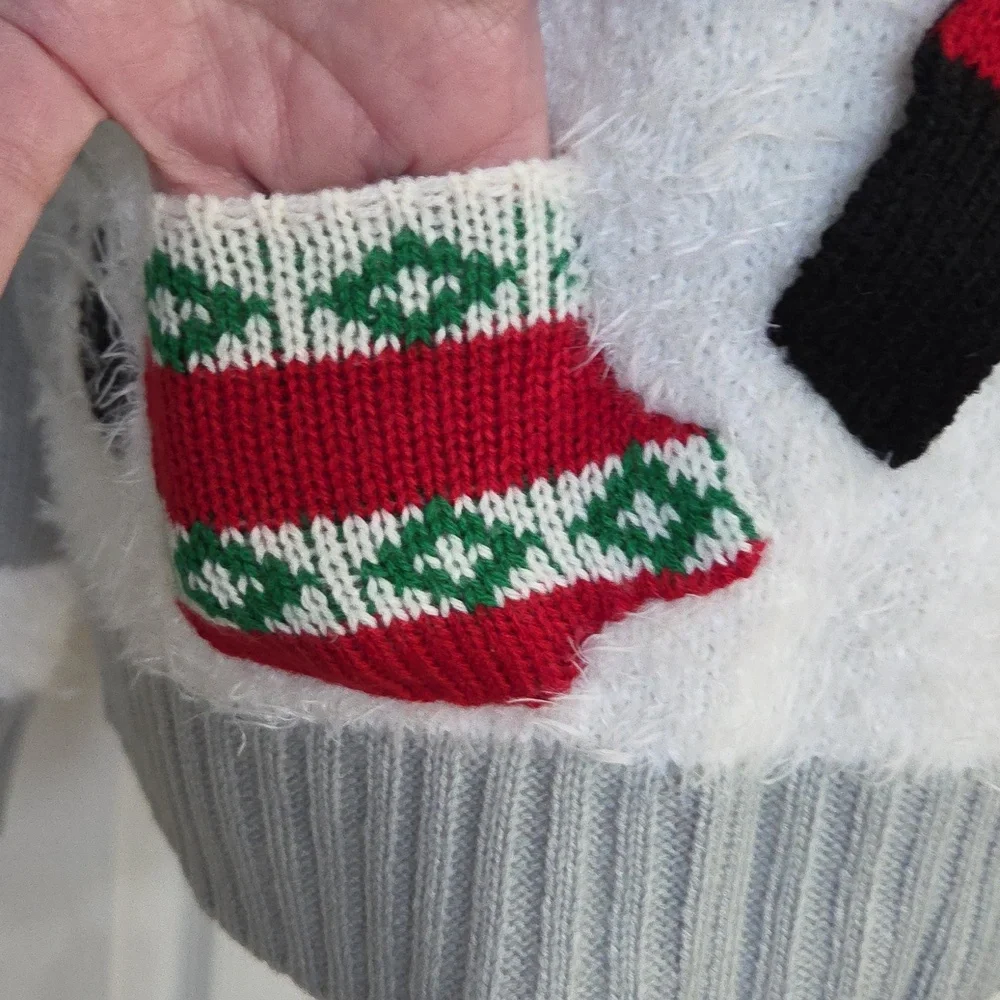 WITH LOVE DEREK CHRISTMAS SWEATER FUZZY POLAR BEAR SCARF & MITTENS